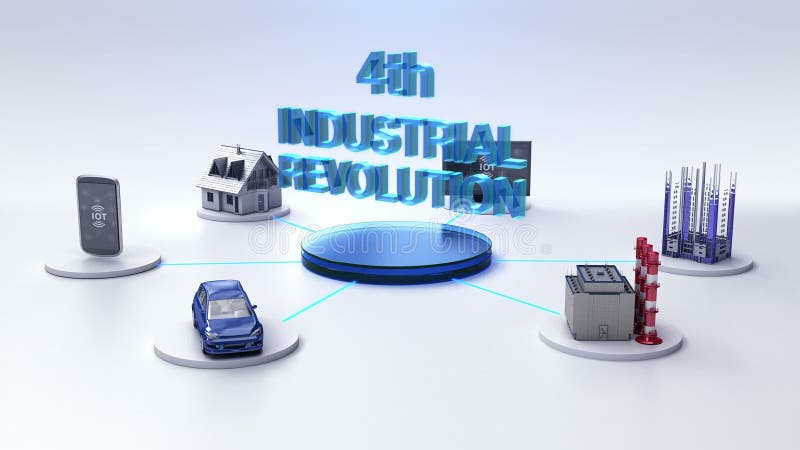 Smart house, smart Factory, Building, Car, Mobile, internet sensor connect `4th INDUSTRIAL REVOLUTION` technology, IoT stock illustration
