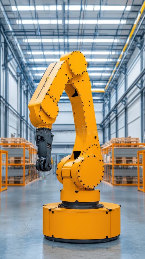 Smart Industrial Robot Arm in Advanced Factory Interior vector illustration