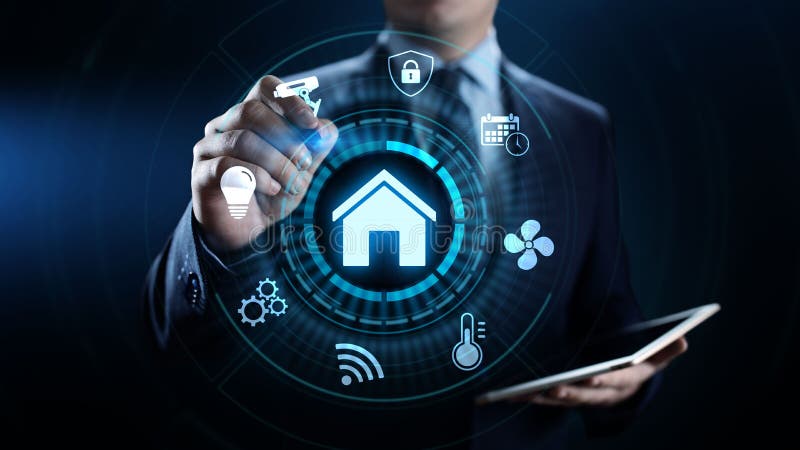 Smart internet f? r hemlivprocessautomation IOT av sakerbegreppet p? sk? rmen royaltyfri illustrationer