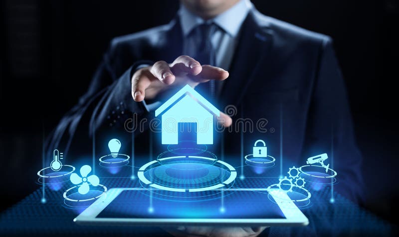 Smart home life process automation IOT internet of things concept on screen.