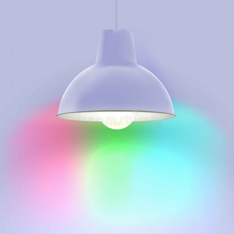 Smart Lighting Concept. Hanging Lamp with Smart Led Bulb on Multicolor