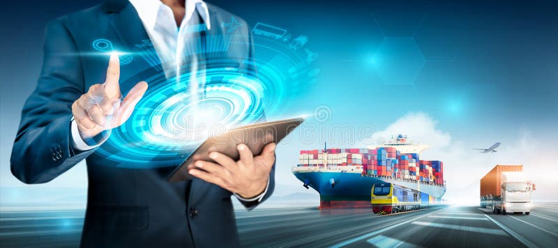 Smart logistics and transportation import export concept, Global Business logistic network distribution of Cargo freight ship royalty free stock images