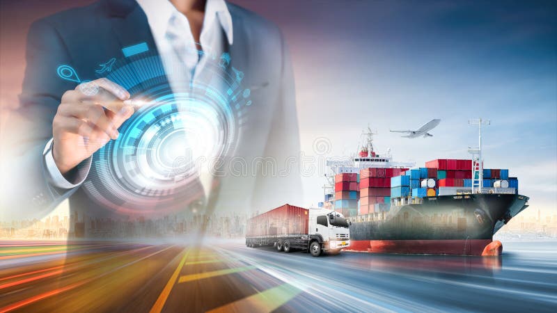 Smart logistics and transportation import export concept, Global Business logistic network distribution of Cargo freight ship stock images