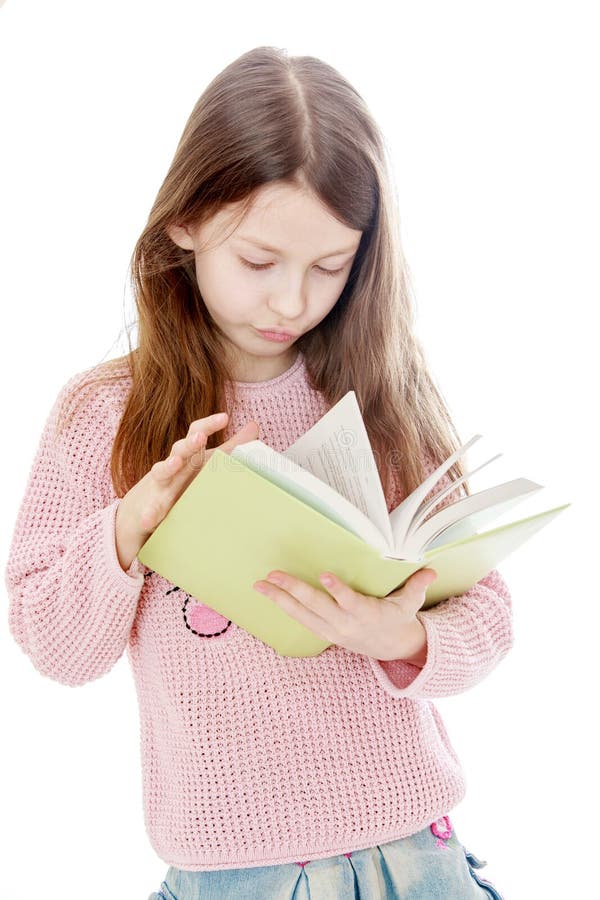 Smart Long-haired Girl Reading a Book, Close-up Stock Image - Image of ...