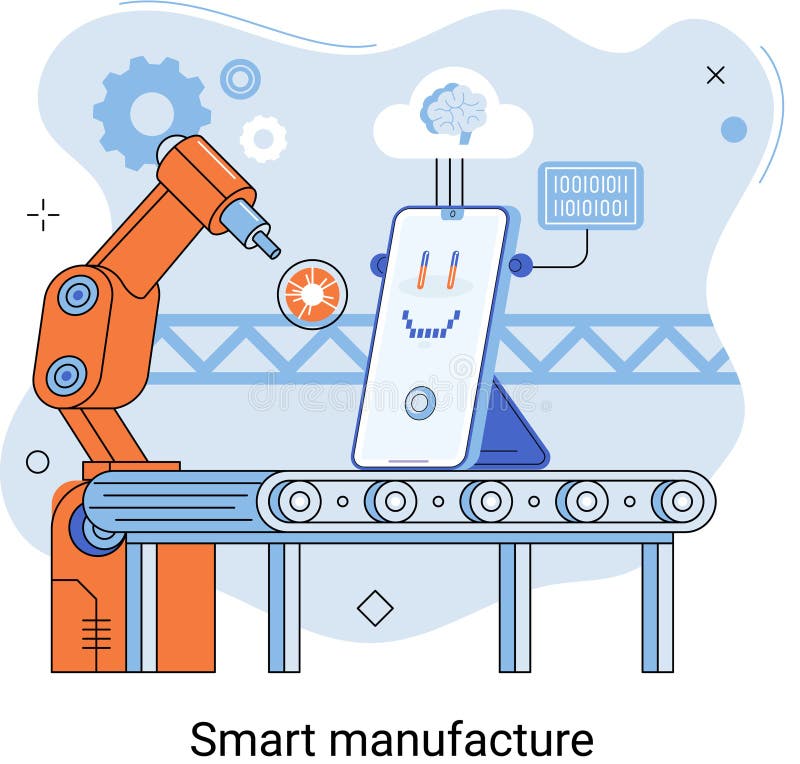 Smart manufacture concept modern innovative approach to organization of industrial production stock illustration