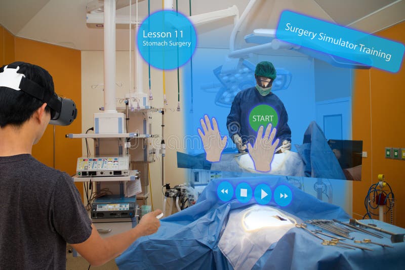 Smart medical with augmented and virtual reality technology concept, medical student use ar and vr for practice the surgery stock images