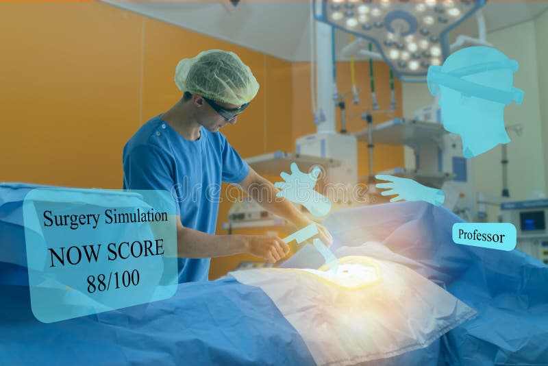 Smart medicin med utökad och virtuell verklighetsteknologi, medicinsk studentanvändning och vu för praktik i operationssimulan