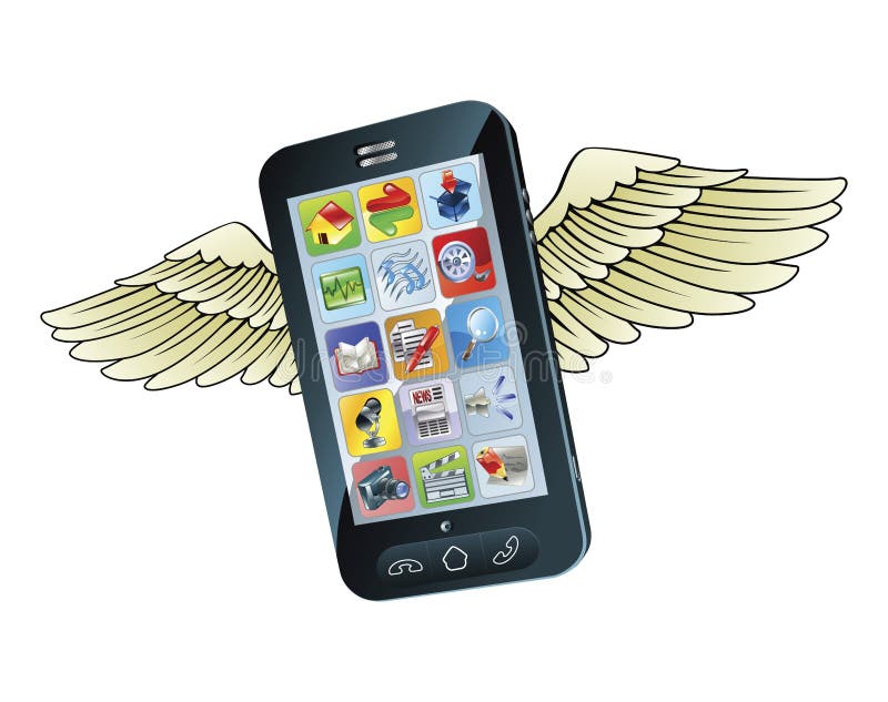 Smart Mobile Phone Flying with Wings Stock Vector Illustration of