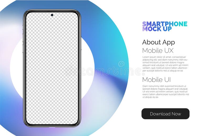 Smart mockup för smart telefon på färgstark bakgrund. illustration av smartphone 3d-skärm. realistisk smartphone-front vektor illustrationer