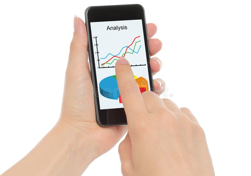 Smart Phone della tenuta delle mani con i grafici fotografia stock Smart Phone della tenuta delle mani con i grafici fotografia stock