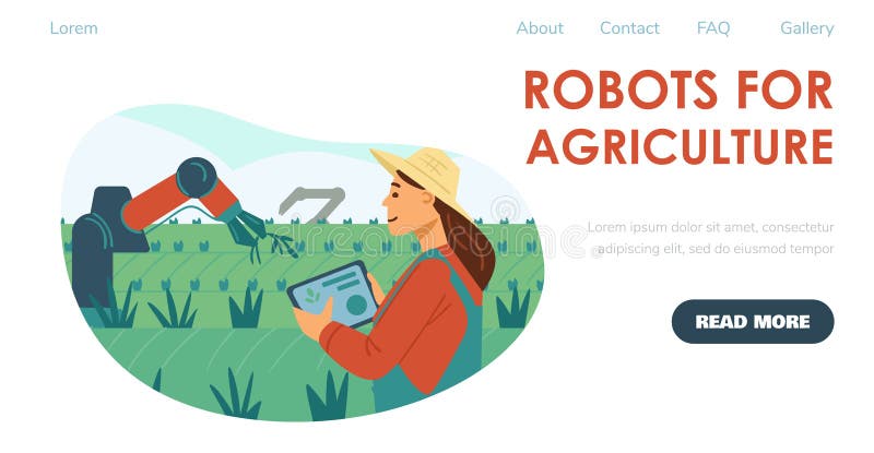 Smart robot technologies for agriculture website page flat vector illustration. stock illustration