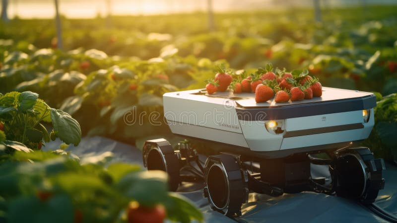 Smart robotic farmers strawberry in agriculture futuristic robot automation to work or increase efficiency stock illustration