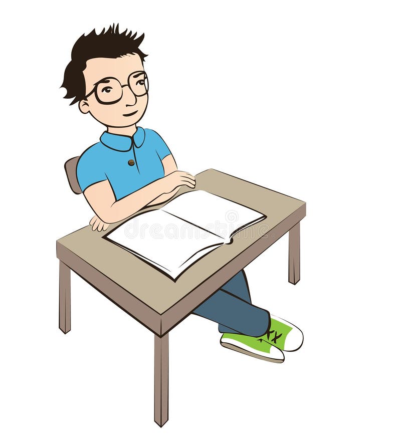 Smart Schoolboy Is Sitting At The Desk Stock Vector Illustration Of Class Notebook