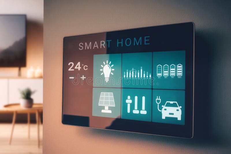 Smart Screen with Smart Home and Modern Living Room Stock Photo Image of hand, network 256377228