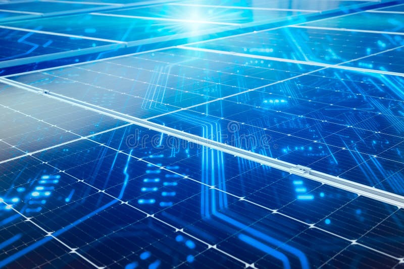 Smart Solar cell or Digital Solar Panel System, Modern technology for energy revolution, Alternative power source, Photovoltaic stock image