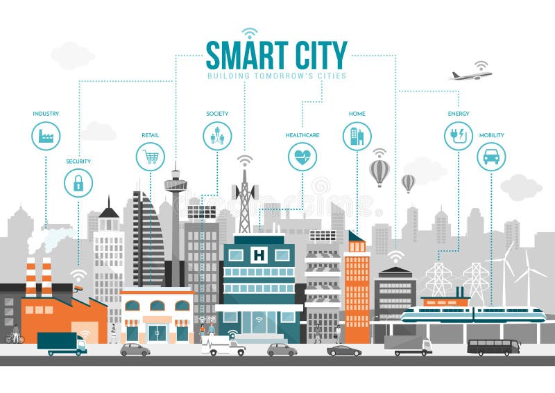 Smart stad royaltyfri illustrationer