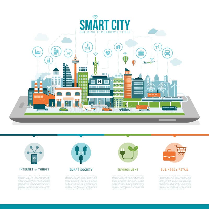 Smart stad royaltyfri illustrationer