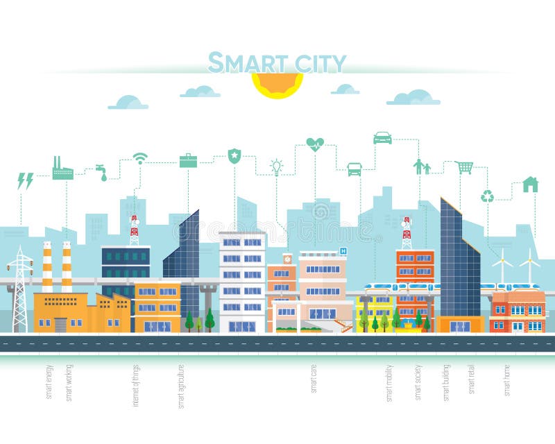 Smart stad stock illustrationer