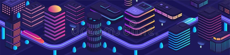 Smart stad i futuristisk stil, stad av framtid tema för illustration för arkitekturaffärsmitt royaltyfri illustrationer