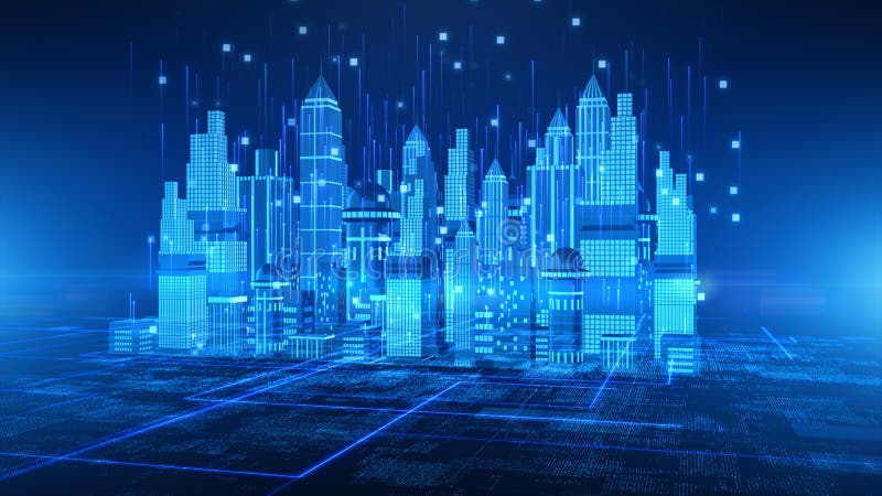 Smart stad med teknik 5g-kommunikation. framtida digitala datanät som är anslutet. Bakgrundskoncept för sakernas Internet stock illustrationer