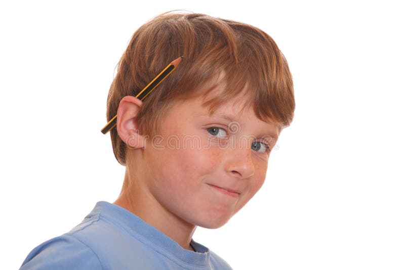 Happy School Boy Pencil Behind His Ear Stock Photos Free & Royalty