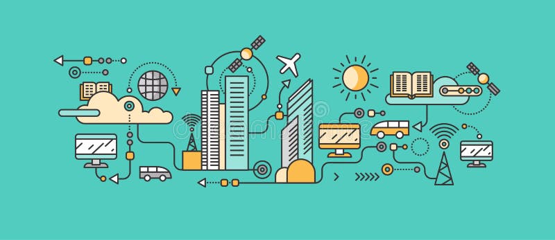 Smart teknologi i infrastruktur av staden vektor illustrationer Smart teknologi i infrastruktur av staden vektor illustrationer