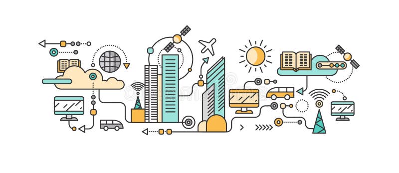 Smart teknologi i infrastruktur av staden stock illustrationer Smart teknologi i infrastruktur av staden stock illustrationer