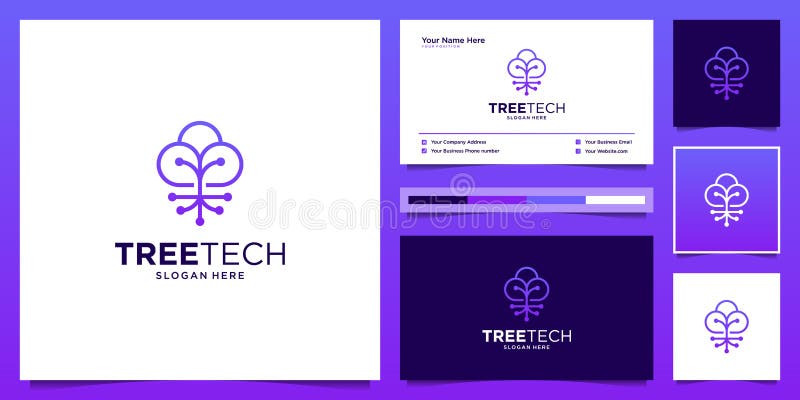 Smart tree cloud idea logo design modern. minimal symbol for tech, cloud, data, internet with business card design royalty free illustration