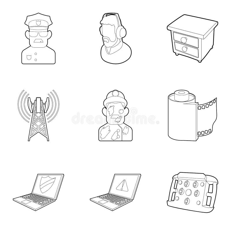 Smart tv icons set, outline style stock illustration Smart tv icons set, outline style stock illustration