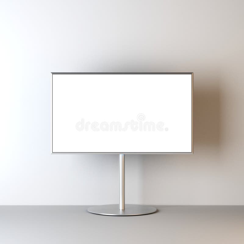 Smart Tv with Blank Screen Mockup on White Wall in Empty Interior Stock Illustration