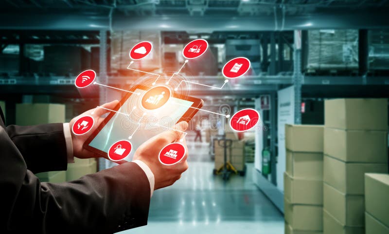 Smart warehouse management system with innovative internet of things technology royalty free stock image