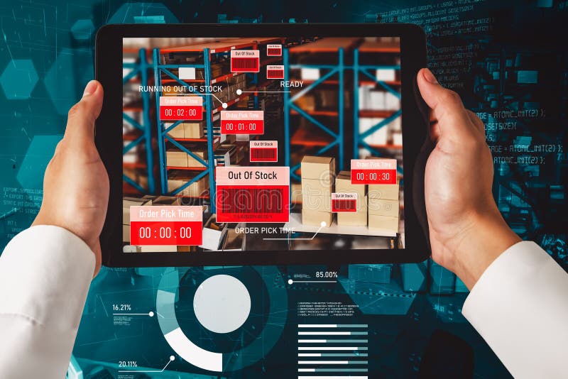 Smart warehouse management system using augmented reality technology stock photo