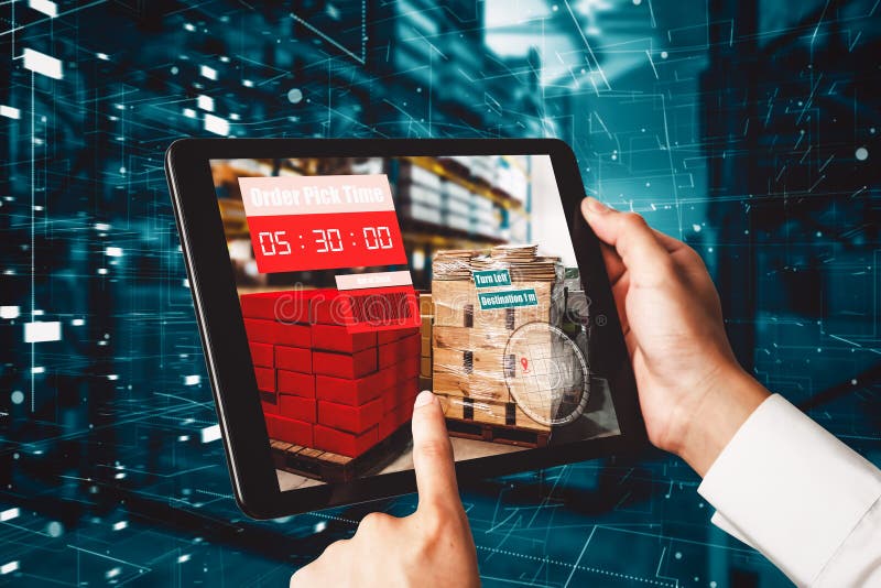Smart warehouse management system using augmented reality technology vector illustration