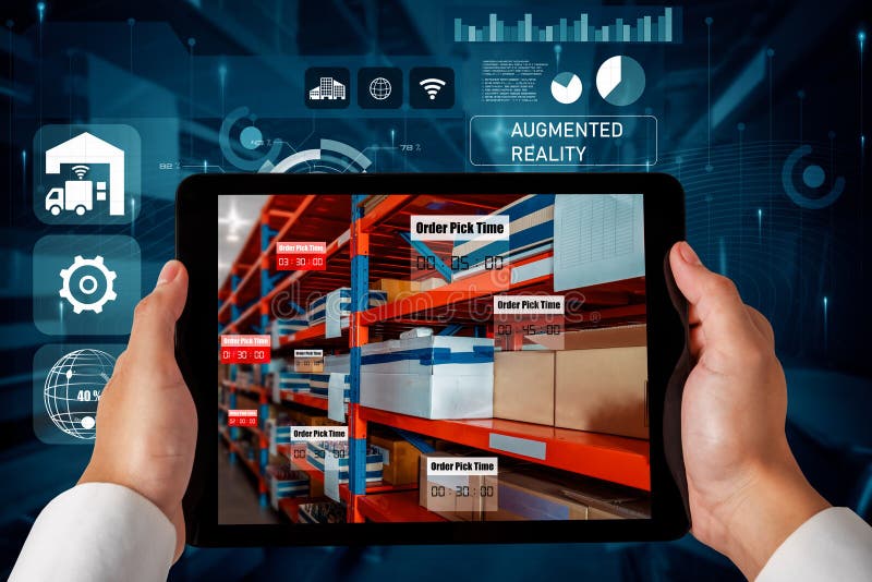 Smart warehouse management system using augmented reality technology stock photo