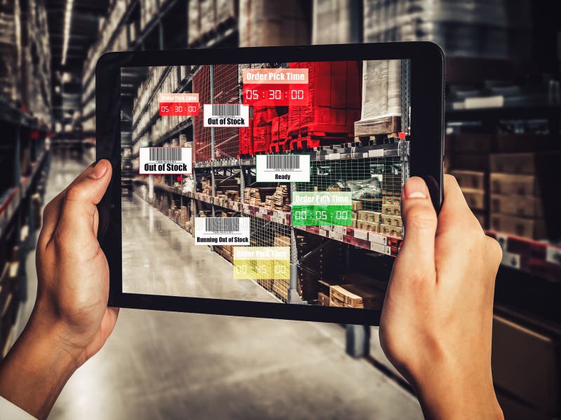 Smart warehouse management system using augmented reality technology stock photo