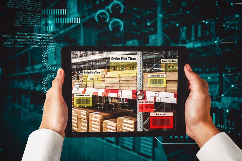 Smart warehouse management system using augmented reality technology stock photo