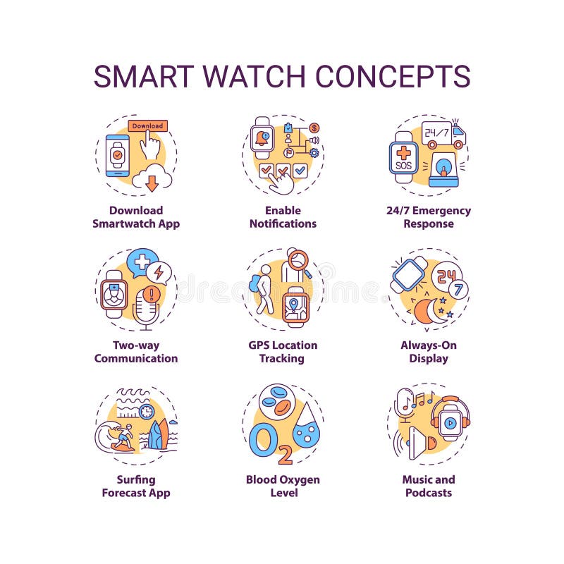 Smart watch concept icons set stock illustration