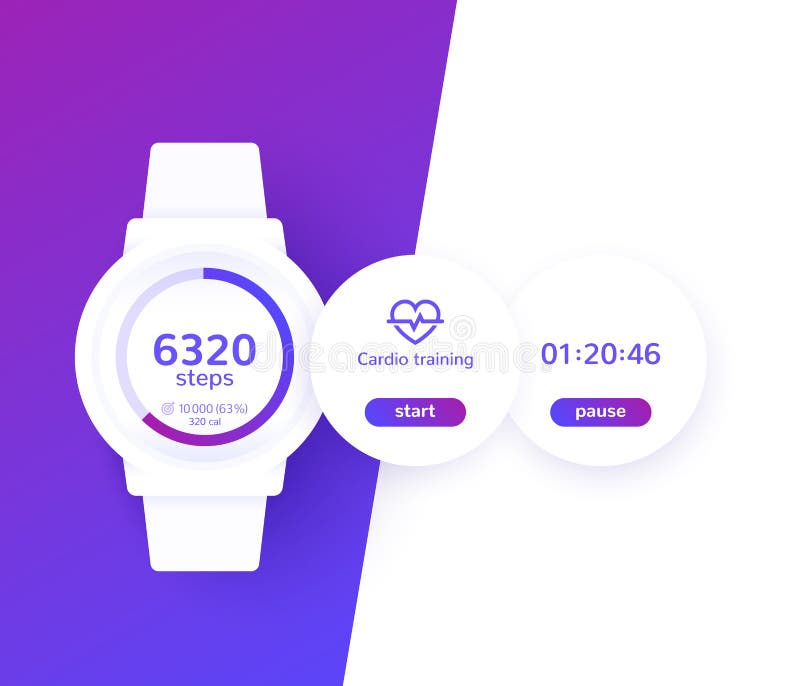 Smart Watch with Fitness App, Activity Tracker Ui Stock Vector