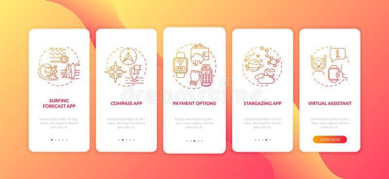 Smart watch functions onboarding mobile app page screen with concepts vector illustration