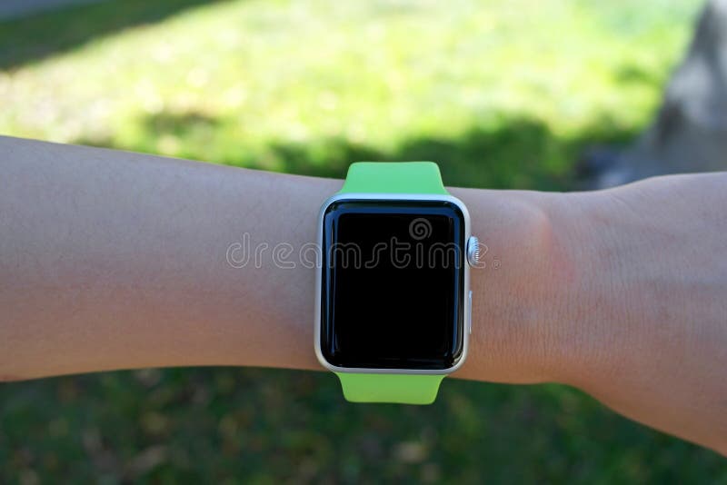 Smart Watch Smartwatch with Blank Screen on Wrist Stock Photo