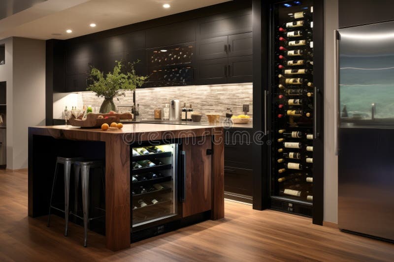 Smart Wine Fridge in Modern Kitchen Setting Stock Illustration