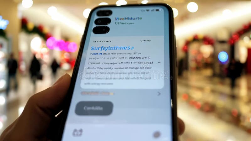Smartfon w męskiej ręce. aplikacja online do kupowania prezentów świątecznych. ilustracja wektor