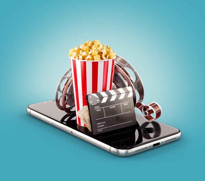 Smartphone application for online buying and booking cinema tickets. Live watching movies and video. royalty free illustration Smartphone application for online buying and booking cinema tickets. Live watching movies and video. royalty free illustration