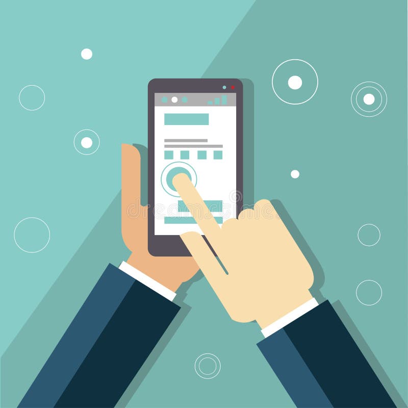 Smartphone apps infographics with a hand holding a stock illustration Smartphone apps infographics with a hand holding a stock illustration