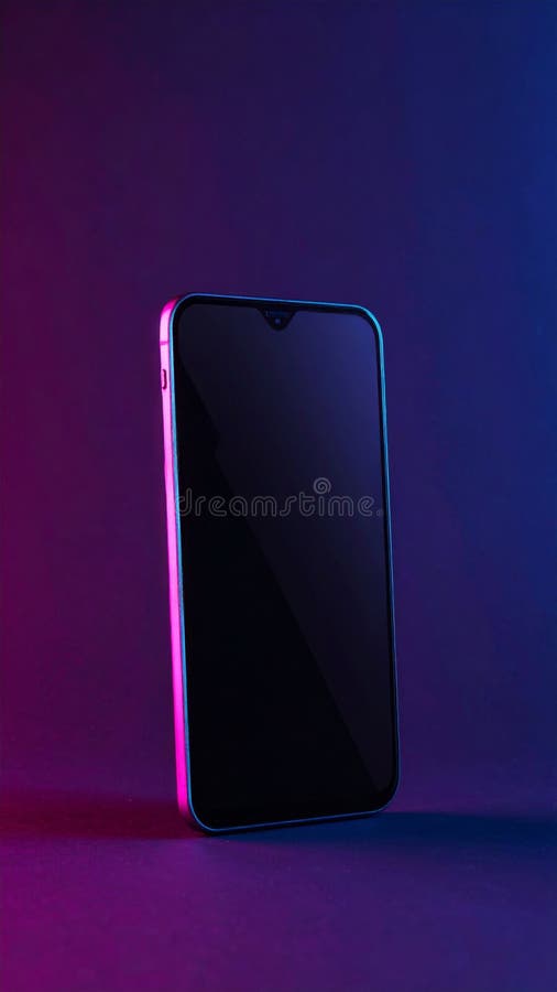 Smartphone with Blank Screen in Neon Purple and Pink Light vector illustration