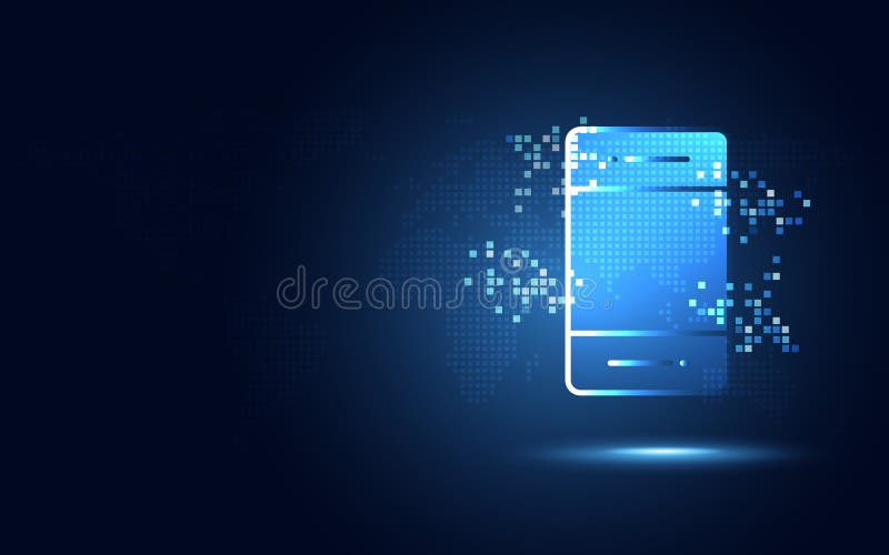 Smartphone blu futuristico con il fondo astratto di tecnologia dei pixel Trasformazione digitale di intelligenza artificiale e gr illustrazione vettoriale Smartphone blu futuristico con il fondo astratto di tecnologia dei pixel Trasformazione digitale di intelligenza artificiale e gr illustrazione vettoriale