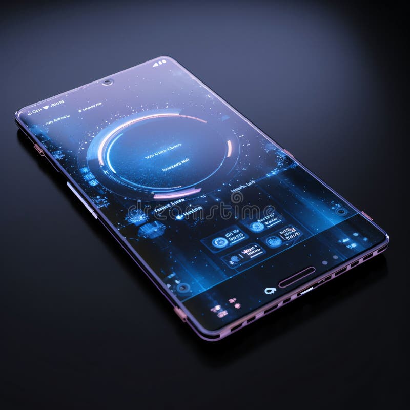 Smartphone with Blue Screen on a Black Background. 3d Rendering Stock