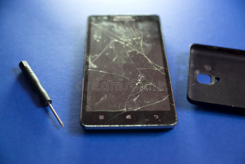 Smartphone Broken Screen Replacement Theme. Close Up of a Broken