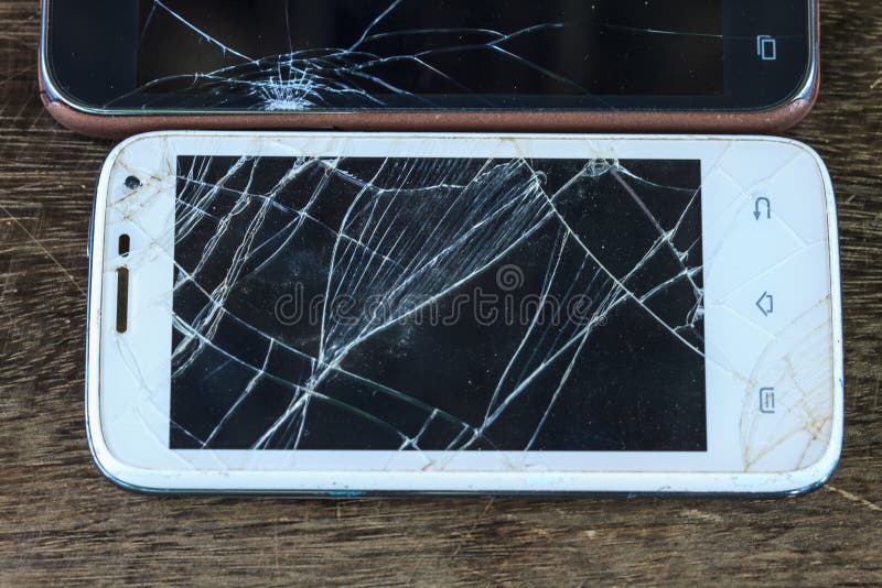 Smartphone with broken screen. Destroyed, people.