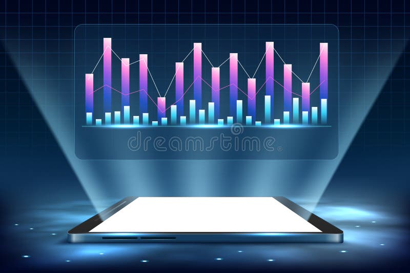 Smartphone with business graph and analytics data stock illustration